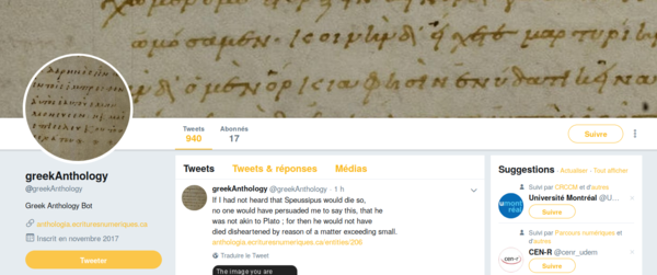Anthologie Palatine, compte twitter suspendu